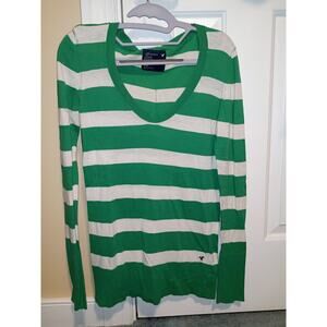 American Eagle - Women's Green & White Striped Long Sleeve Knit Top - Sz M